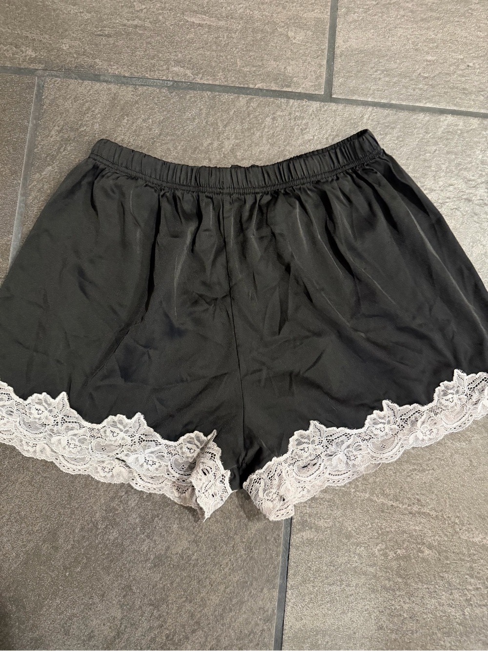 Black w/ white Lace-Trim Shorts